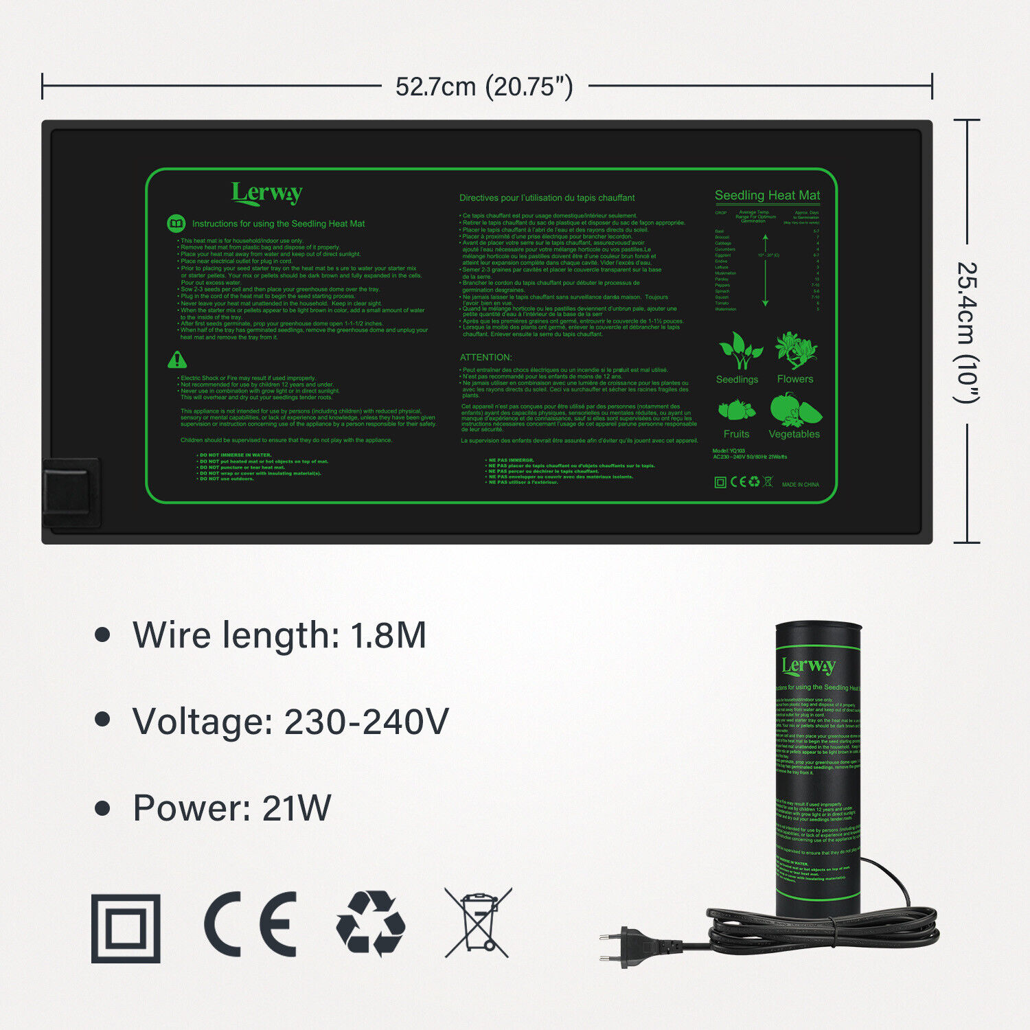 LERWAY 21W 묘목 가열 매트 EU 플러그 실내  - Heat Mat Seedling 리뷰 및 가격